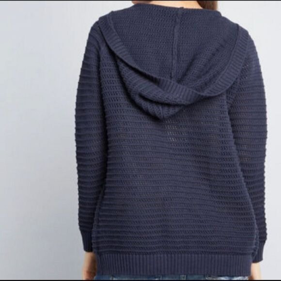 Modcloth Knit Open Front Hooded Cardigan Navy XS - Picture 4 of 7